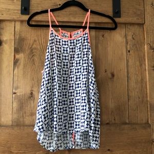 Blue and white tank with coral trim